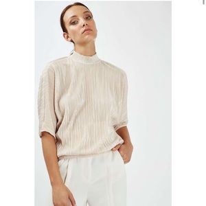 Topshop Cream Plisse Batwing Mock Neck Top 4